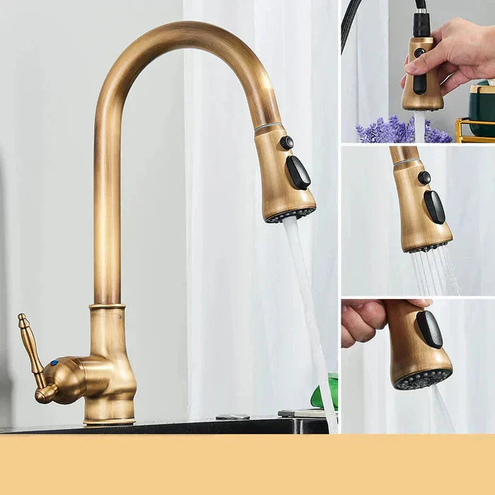 Vintage Brass Kitchen Faucet | Rotating Spout | Single Lever Control | BrassArc