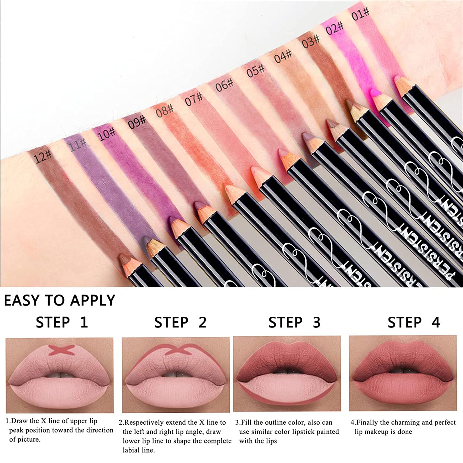 12pcs Long Lasting Lip Liner Pencil