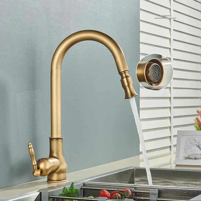Vintage Brass Kitchen Faucet | Rotating Spout | Single Lever Control | BrassArc