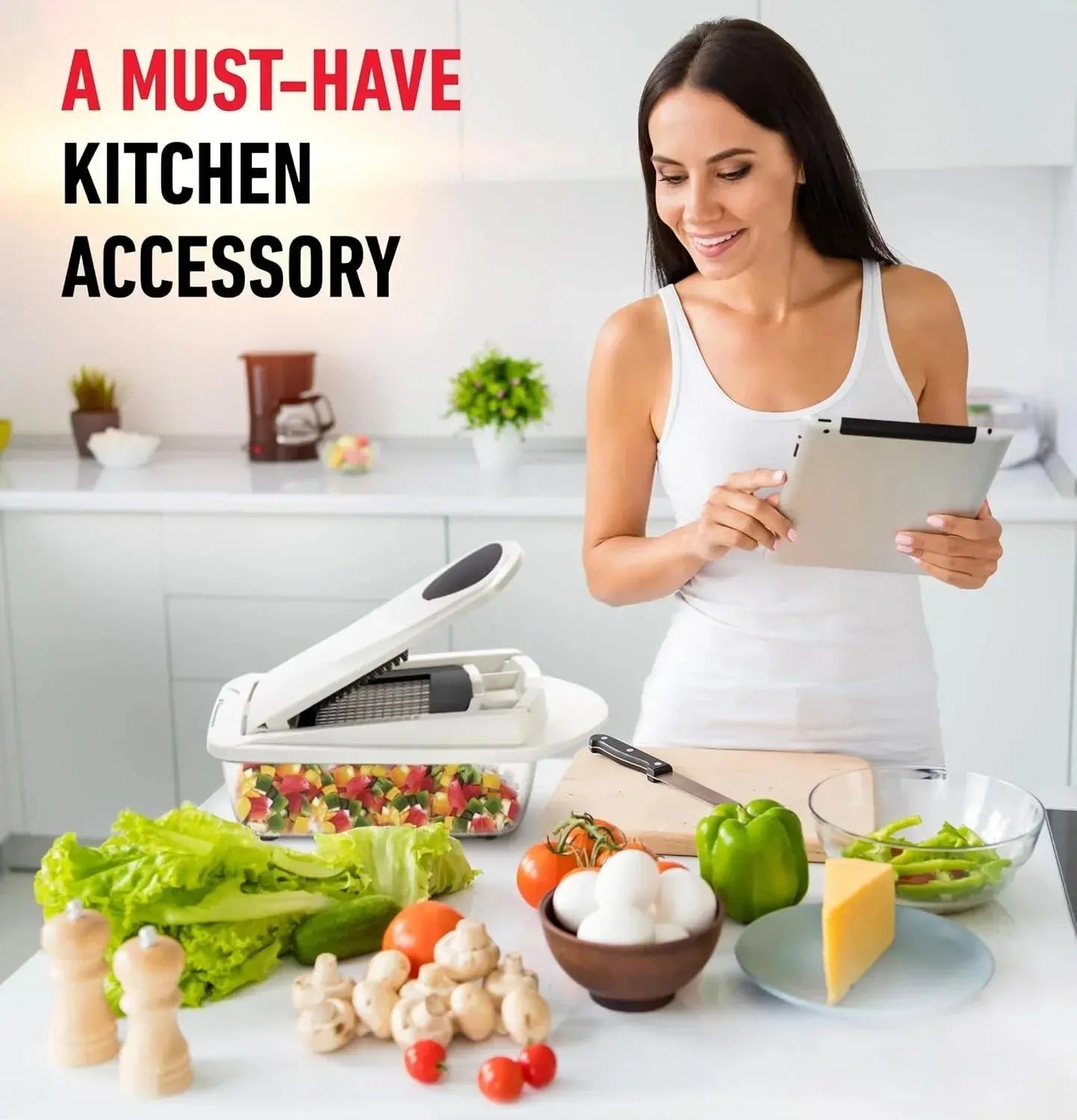 Vegetable Chopper | Dicing, Slicing, and Grating | Storage Container & Safety Holder | VegiCut