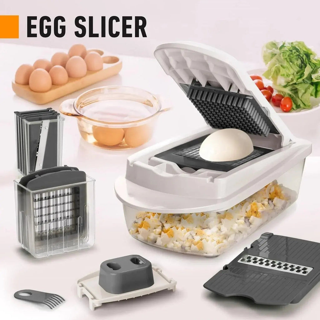 Vegetable Chopper | Dicing, Slicing, and Grating | Storage Container & Safety Holder | VegiCut