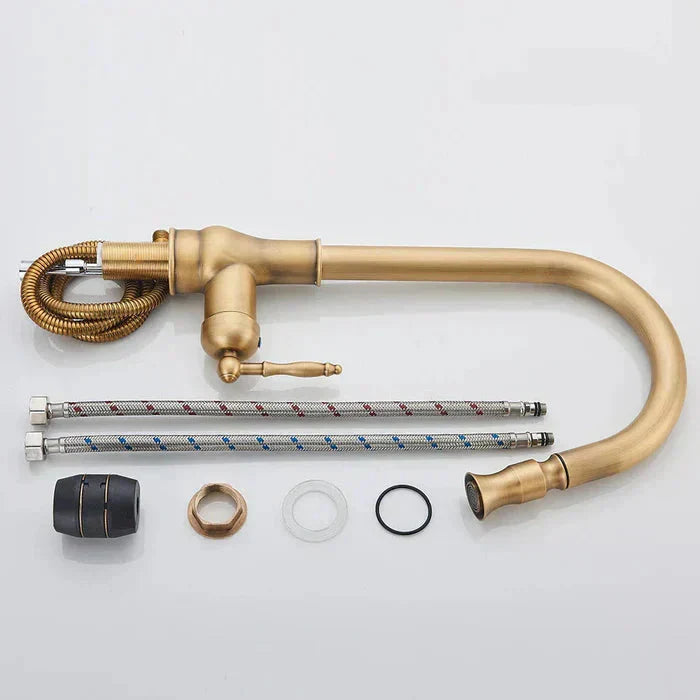 Vintage Brass Kitchen Faucet | Rotating Spout | Single Lever Control | BrassArc