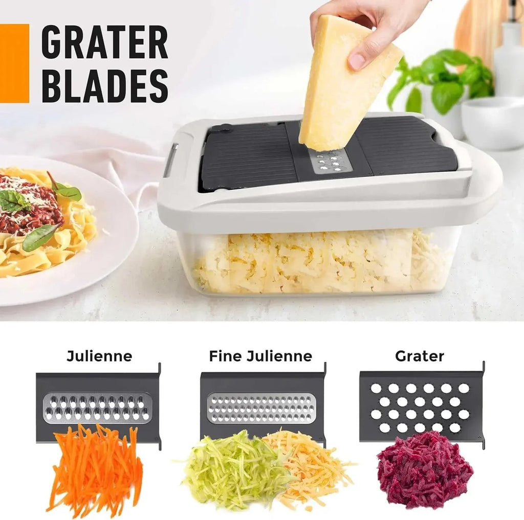 Vegetable Chopper | Dicing, Slicing, and Grating | Storage Container & Safety Holder | VegiCut