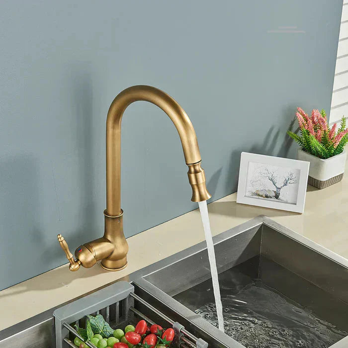 Vintage Brass Kitchen Faucet | Rotating Spout | Single Lever Control | BrassArc