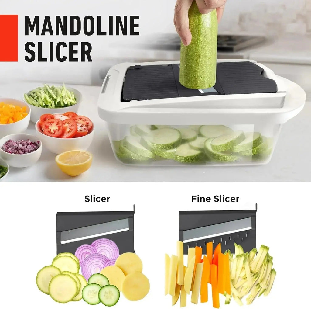 Vegetable Chopper | Dicing, Slicing, and Grating | Storage Container & Safety Holder | VegiCut