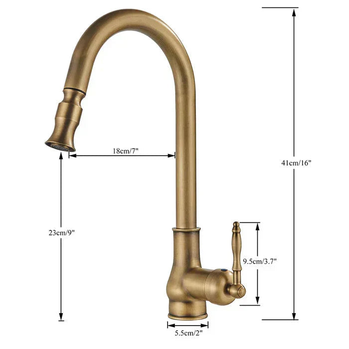 Vintage Brass Kitchen Faucet | Rotating Spout | Single Lever Control | BrassArc